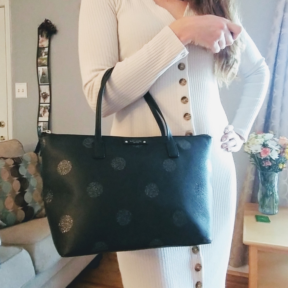 Kate Spade Black Polka Dot Hani Haven Lane Tote